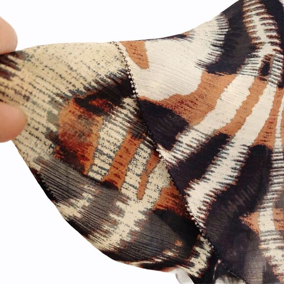 Jones New York Collection Sz 18W Blouse Animal Print Ruffles Cap Flutter Sleeves - Picture 4 of 6